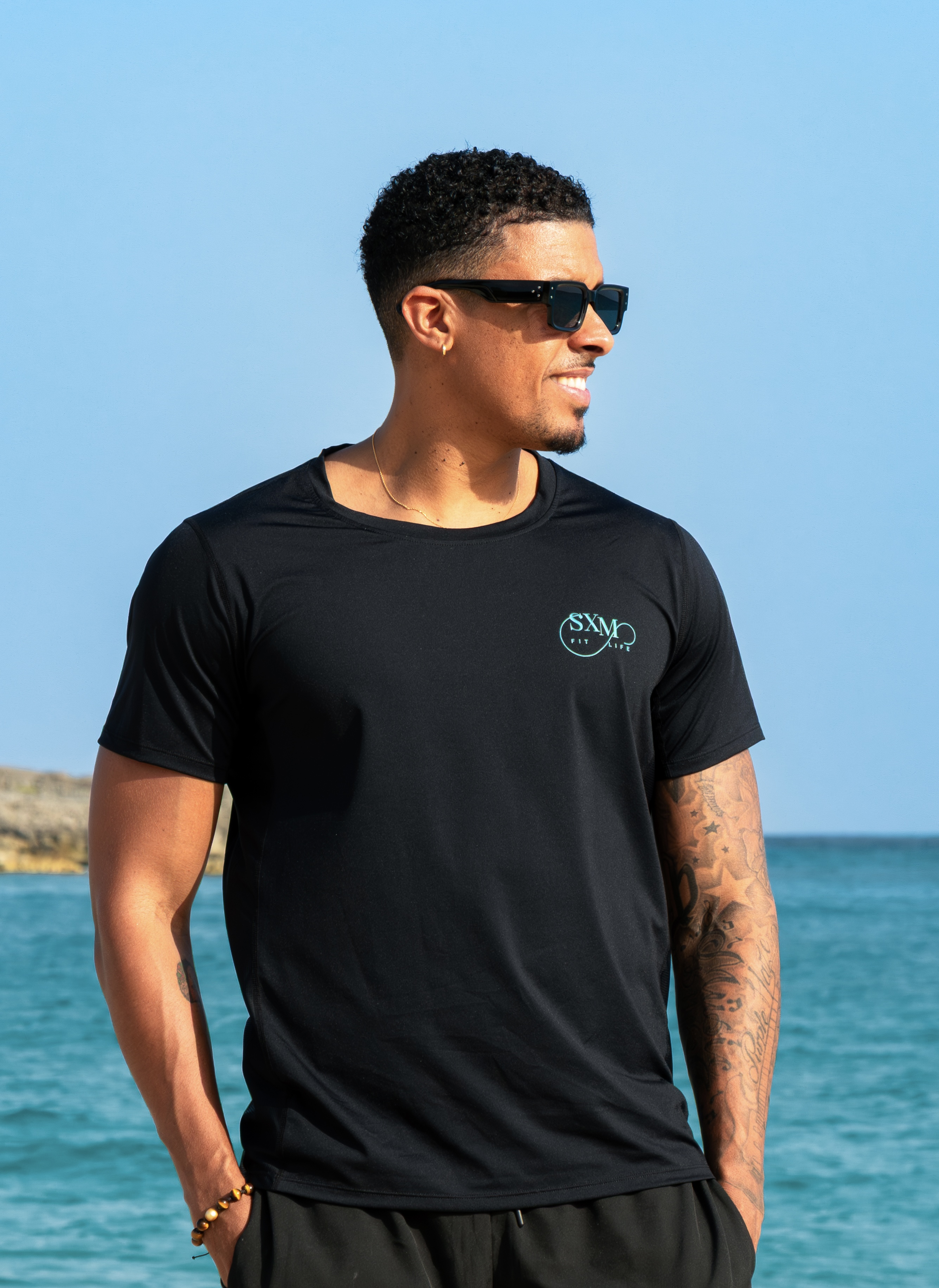 T-shirt BOUNCE Large Noir / Turquoise